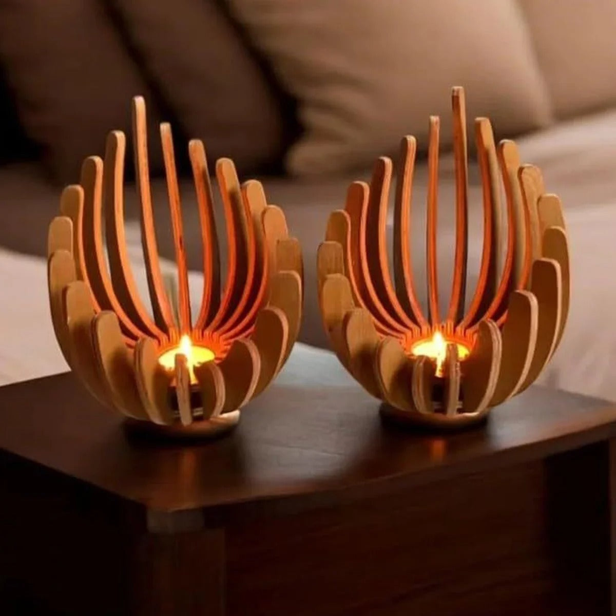 Hand-Assembled Wooden Lotus Candle Holder