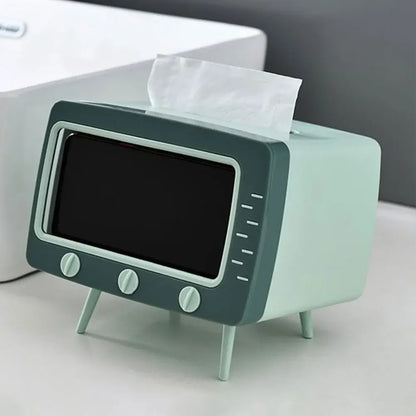 Retro TV Tissue Box with Phone Stand
