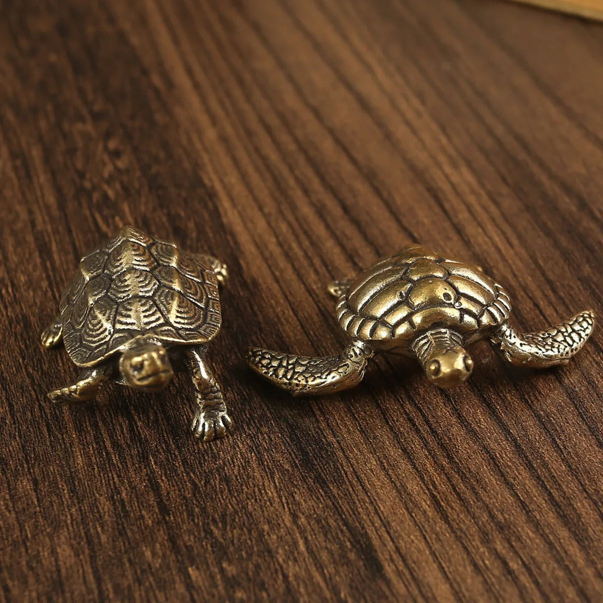 Vintage Brass Turtle Figurine Set - 2pcs