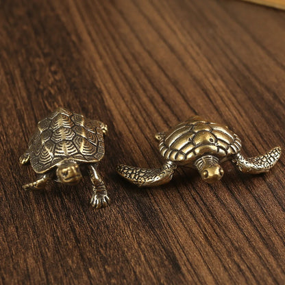 Vintage Brass Turtle Figurine Set - 2pcs