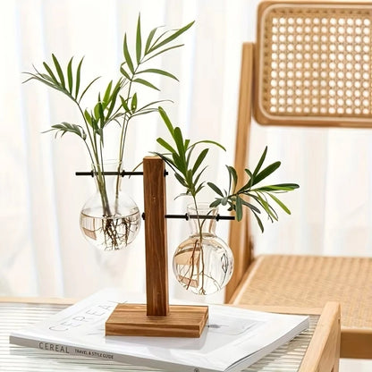 Glass Vase with Wooden Stand - 3 Styles Included