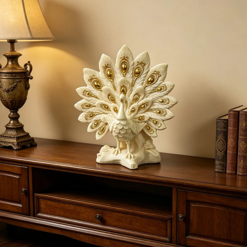 White & Gold Peacock Figurine