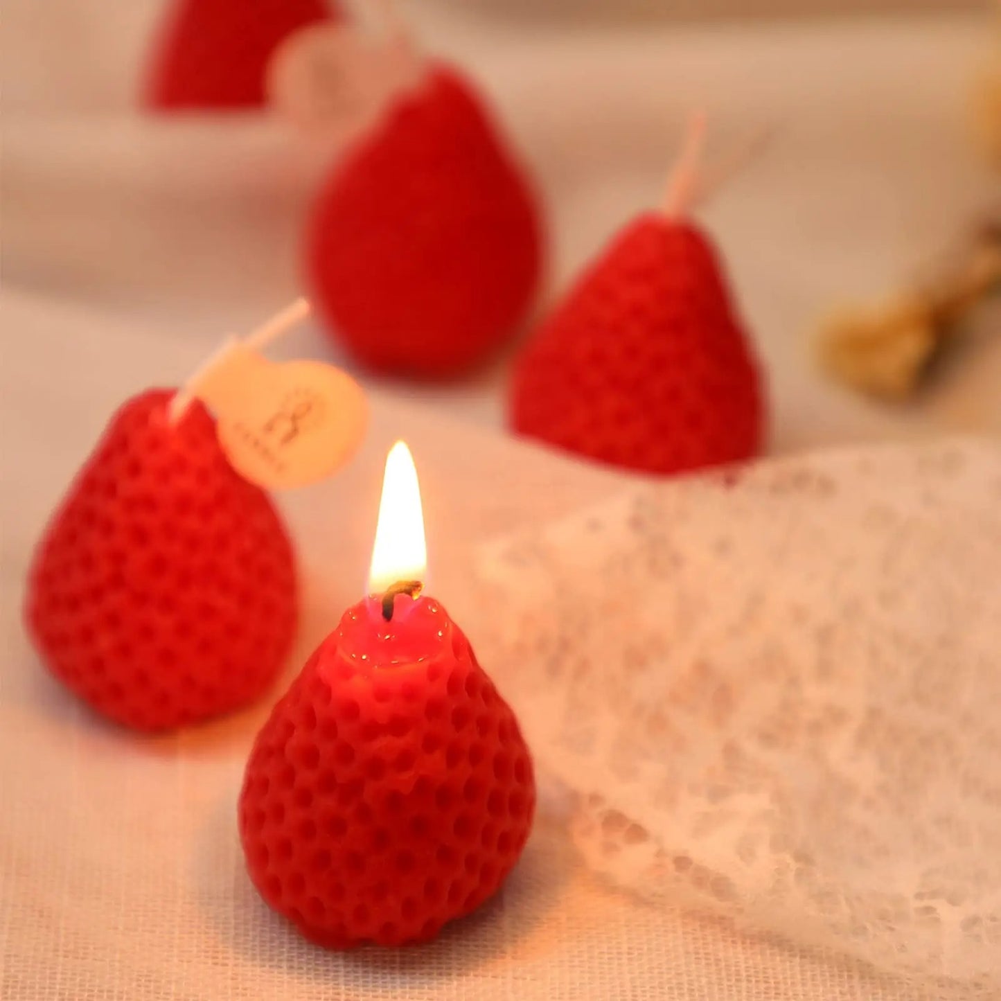 Handmade Strawberry Shaped Scented Candles - 4pcs