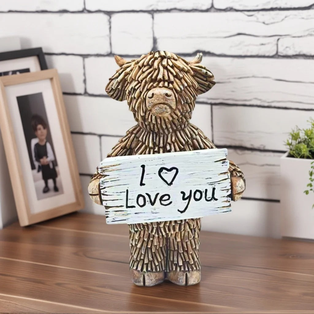Funny Highland Cow "I Love You" Statue