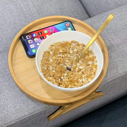 Bamboo Sofa Armrest Tray – Clip-On Drink & Snack Holder