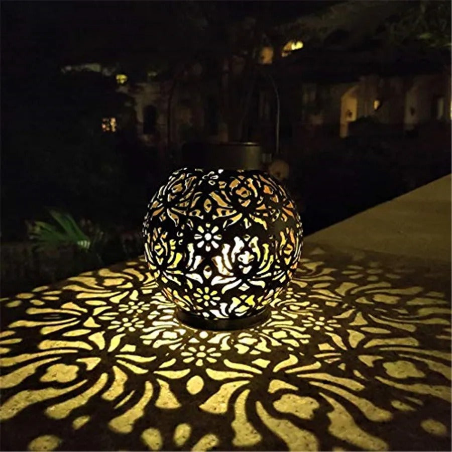 Hollow Iron Art Solar Hanging Light – Waterproof LED Garden Projection Lamp