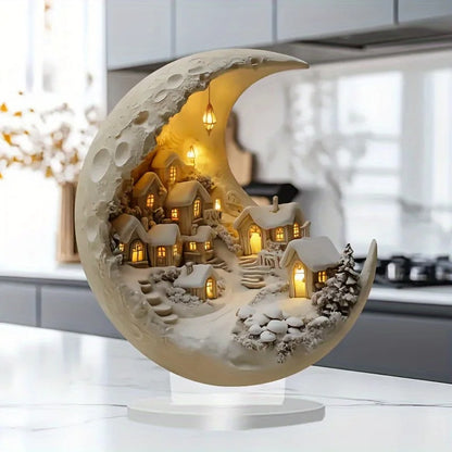 2D Acrylic Moonhouse Christmas Ornament – LED Lighted Snow Village Decoration