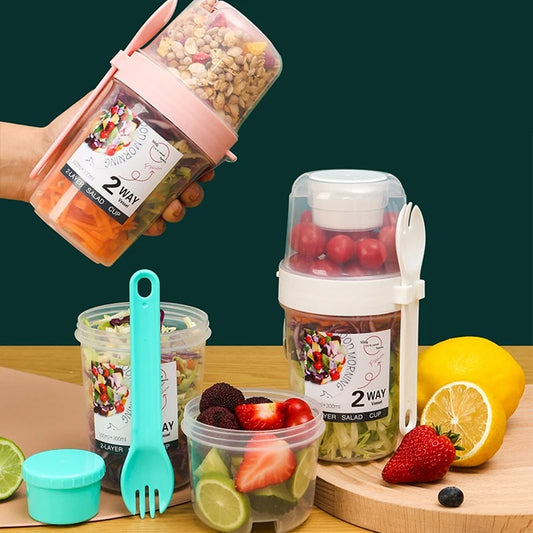 2-Layer Salad & Snack Container with Dressing Cup and Fork