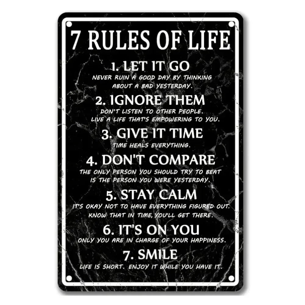 7 Rules of Life Metal Wall Sign