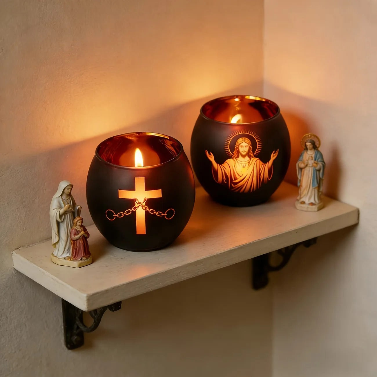 2-Piece Black Glass Cross Candle Holder Set