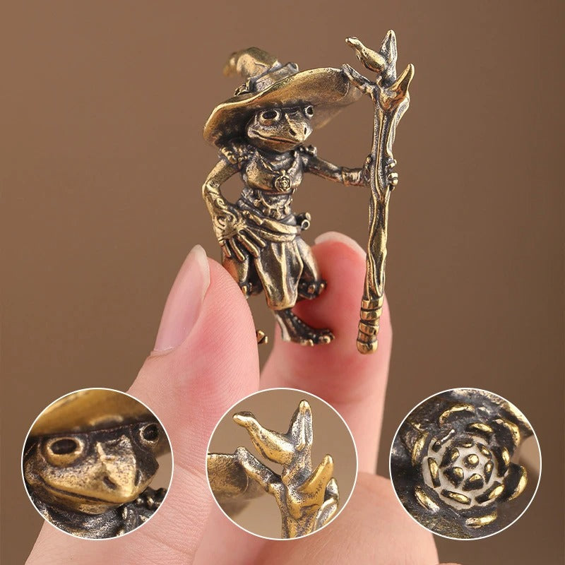 Vintage Brass Frog Wizard Figurine