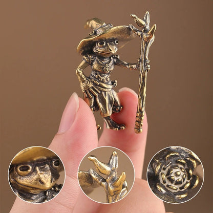 Vintage Brass Frog Wizard Figurine