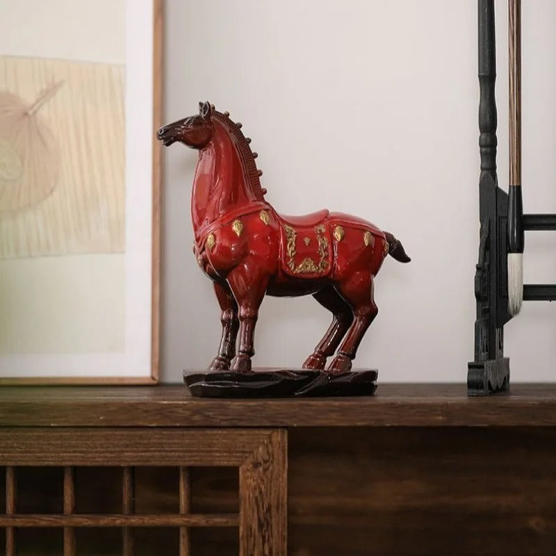 Luxury Red Horse Sculpture