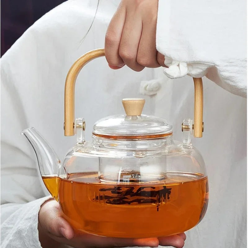 1000ml Glass Teapot with Wood Handle