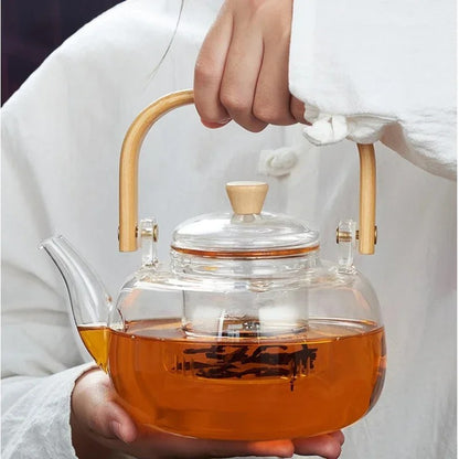 1000ml Glass Teapot with Wood Handle