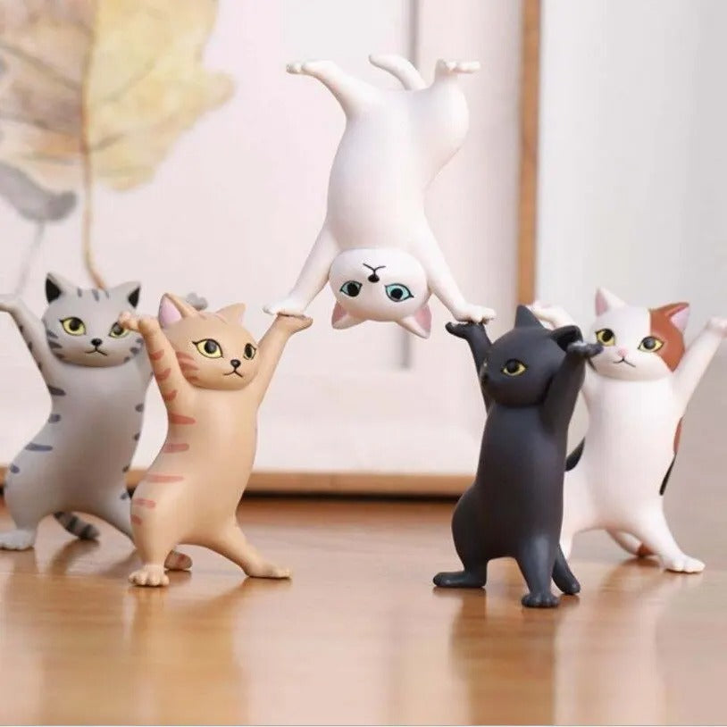 Dancing Cat Figurine Set – 5 Adorable Posing Cat Models for Desk