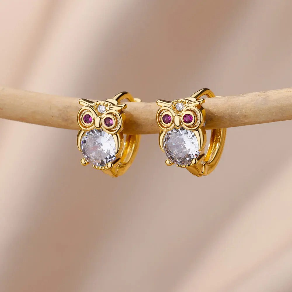 Crystal Owl Hoop Earrings
