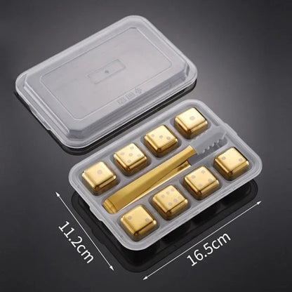 16-Piece Stainless Steel Reusable Ice Cubes Set – Silver & Gold Drink Chillers