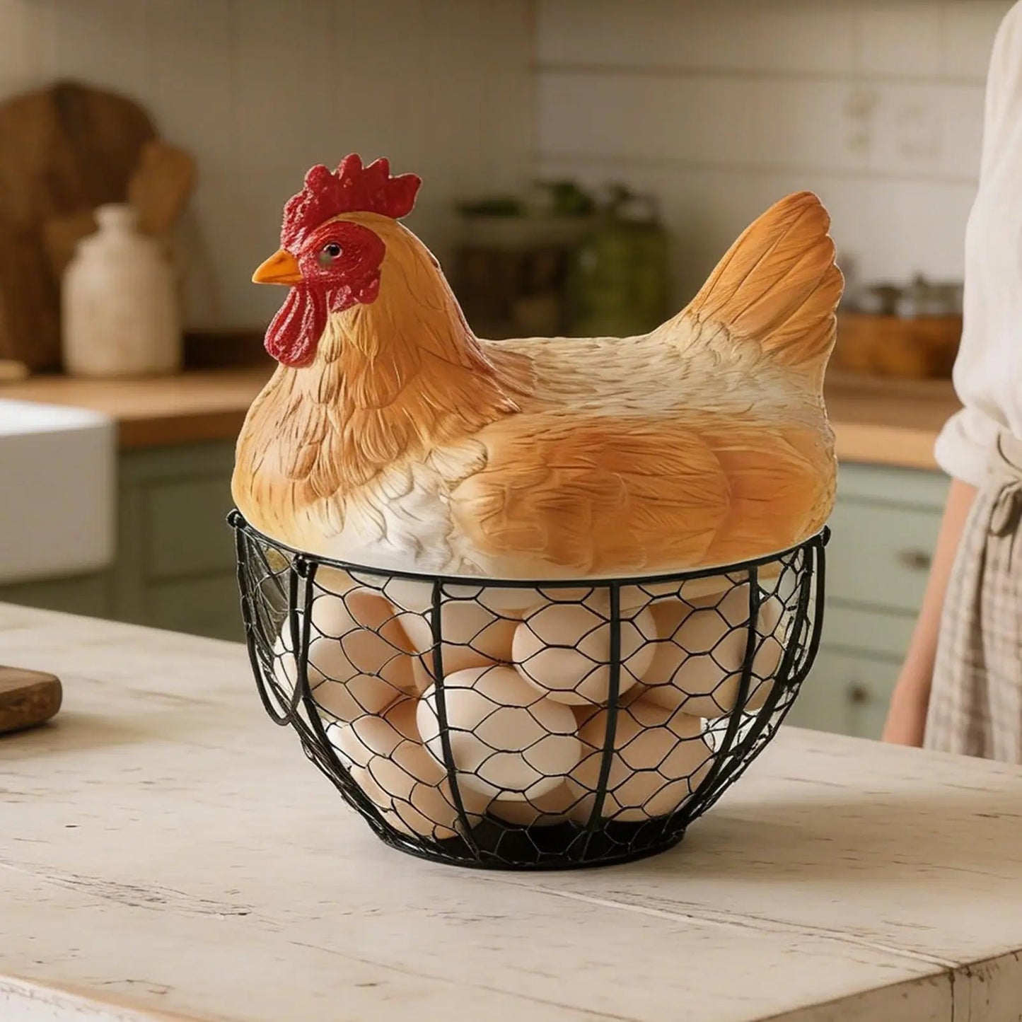 Cute Chicken Egg Basket with Hen Lid