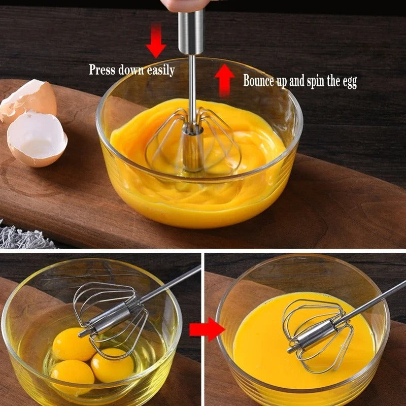 Semi-Automatic Stainless Steel Egg Beater – Hand Push Rotary Whisk