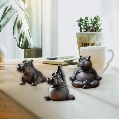 Yoga Hippo Statue Home & Office Decor - Set 8 Pieces
