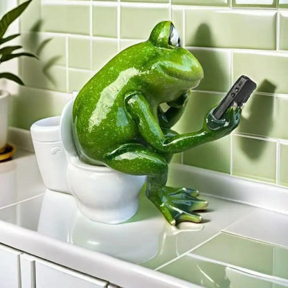Frog on Toilet with Phone