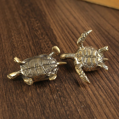 Vintage Brass Turtle Figurine Set - 2pcs