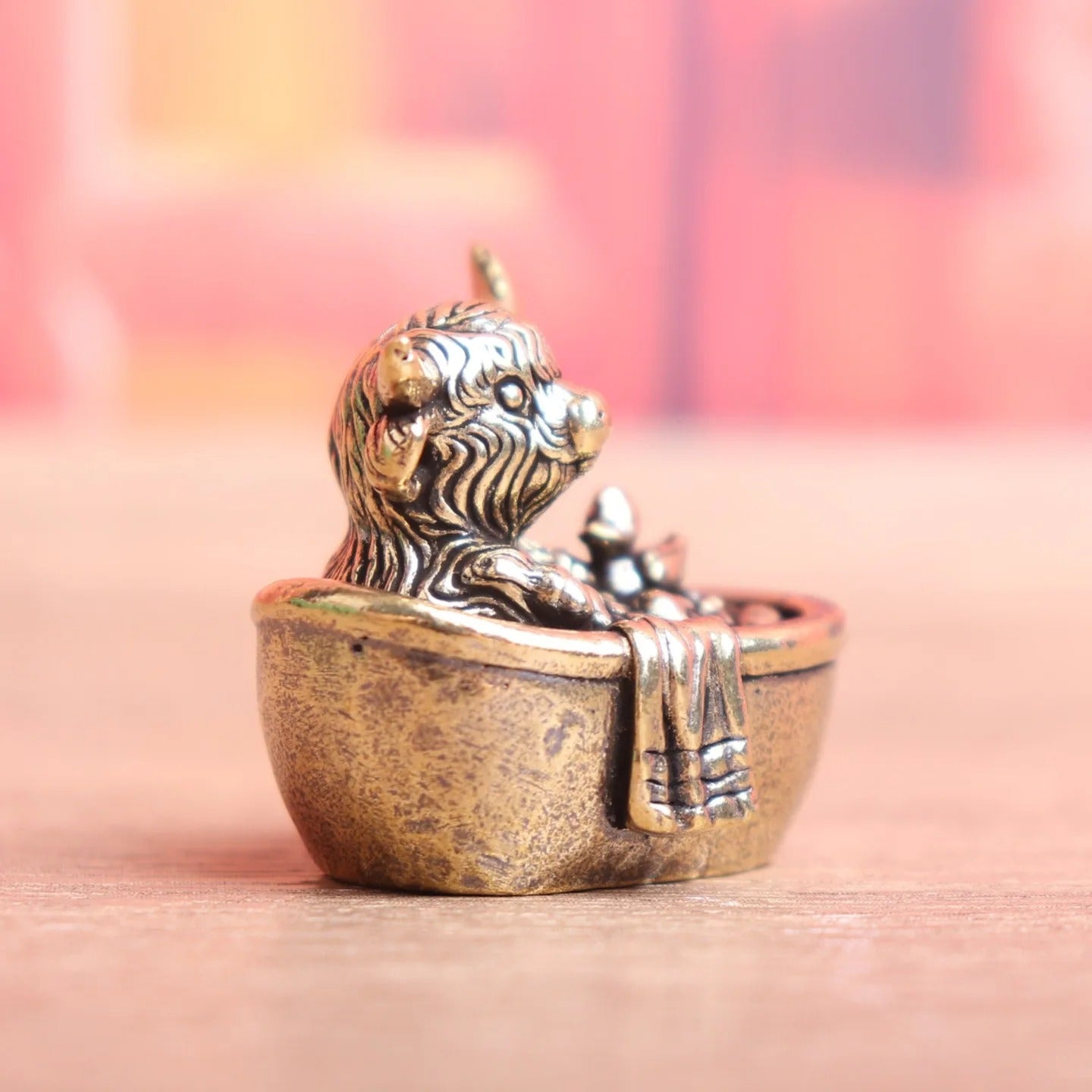 Antique Brass Highland Cow Bathtub Figurine with Duck