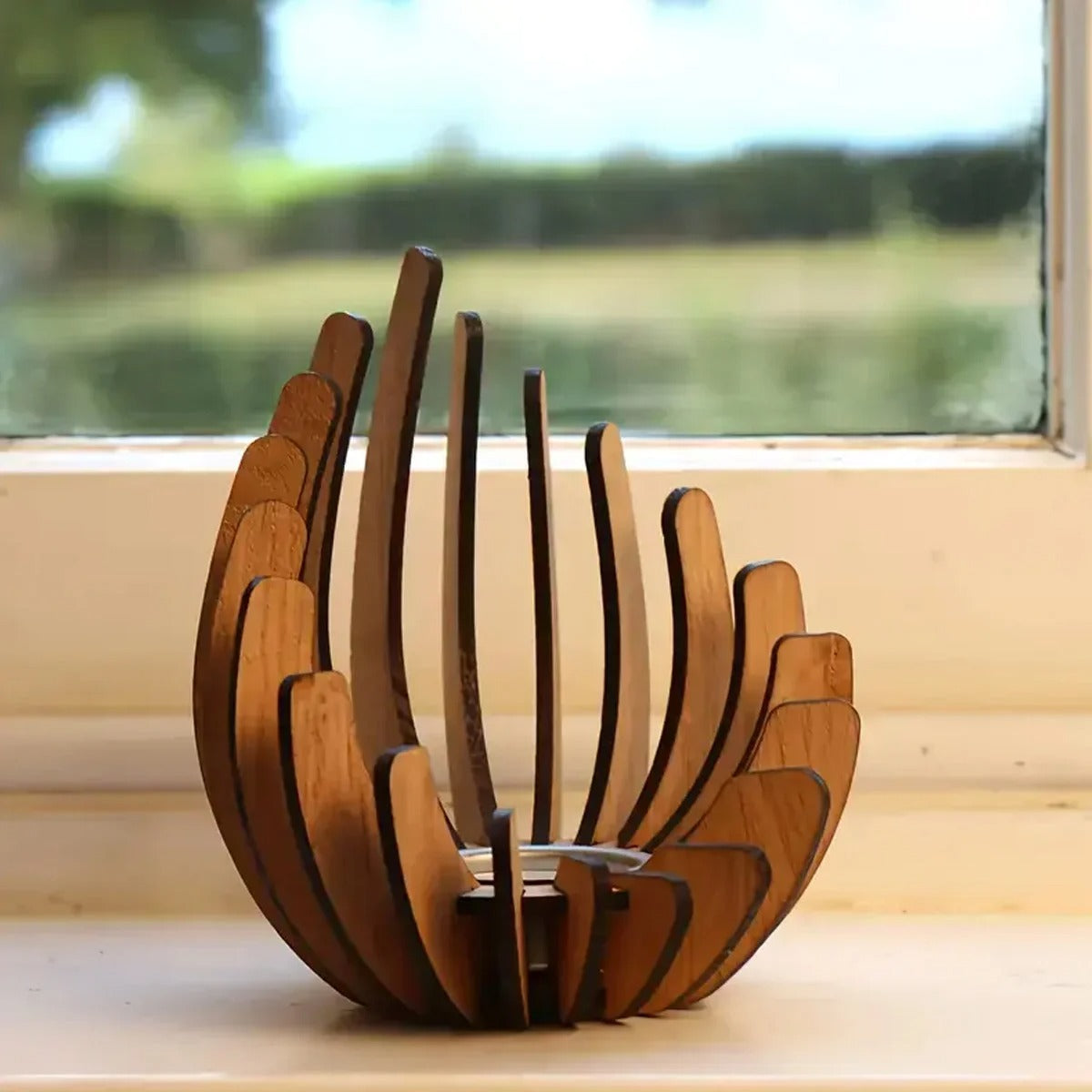 Hand-Assembled Wooden Lotus Candle Holder
