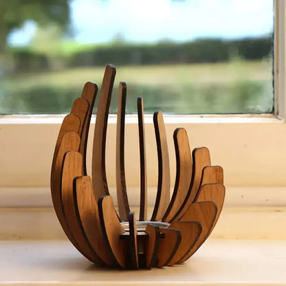 Hand-Assembled Wooden Lotus Candle Holder
