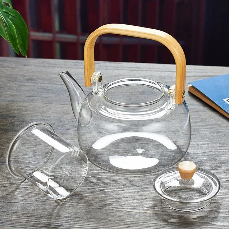 1000ml Glass Teapot with Wood Handle