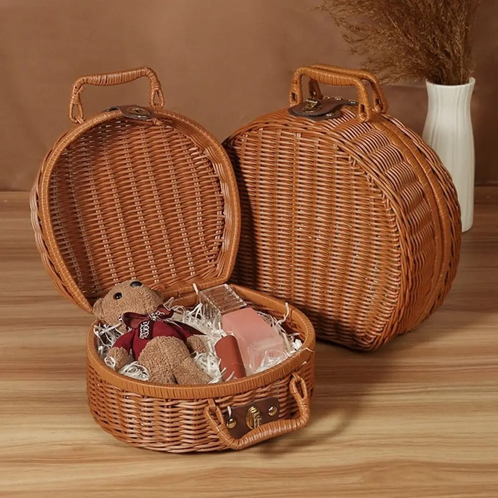 Handmade Round Wicker Basket With Lid