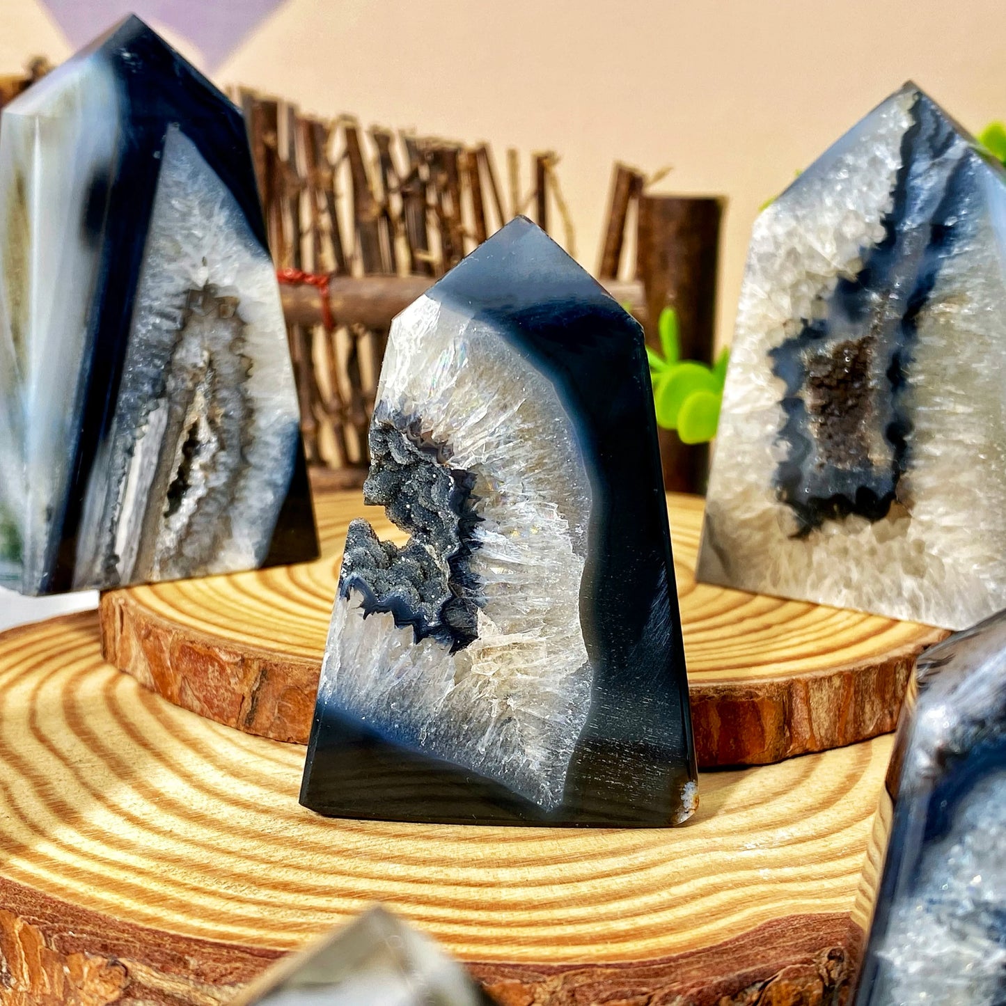 Random 3 Piece Black Agate Crystal Tower