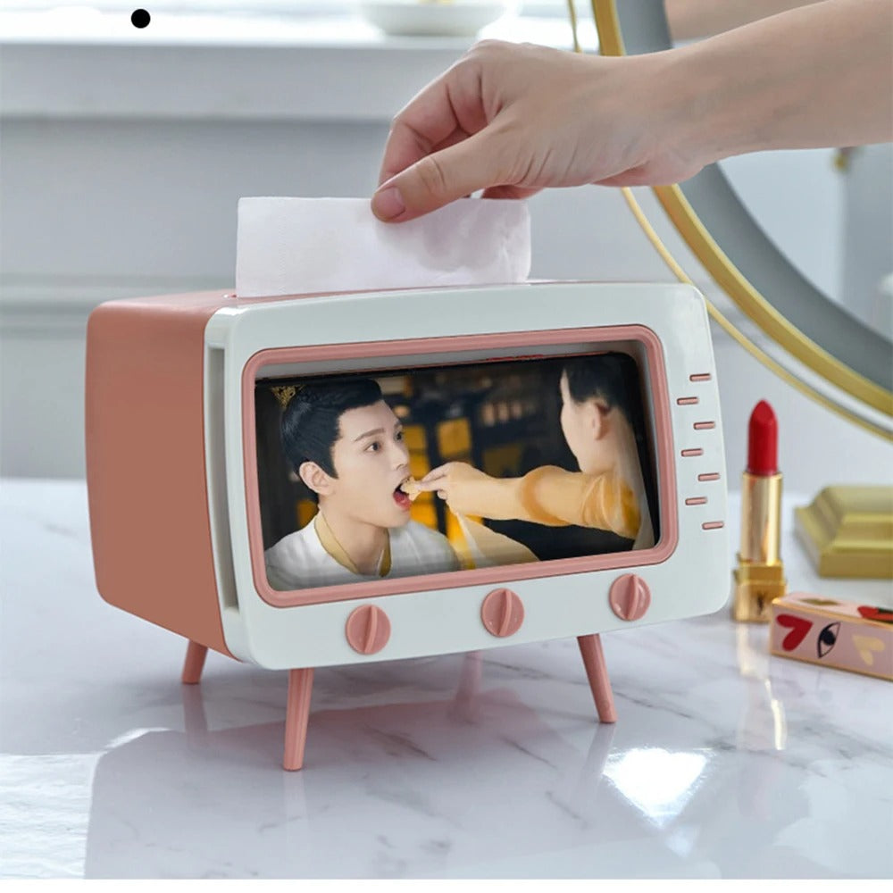 Retro TV Tissue Box with Phone Holder
