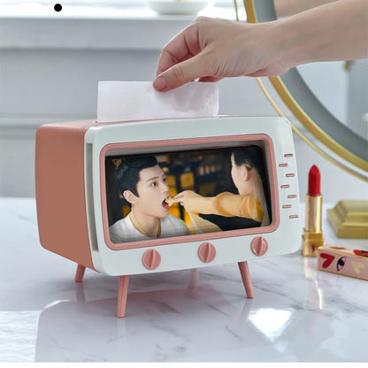 Retro TV Tissue Box with Phone Holder