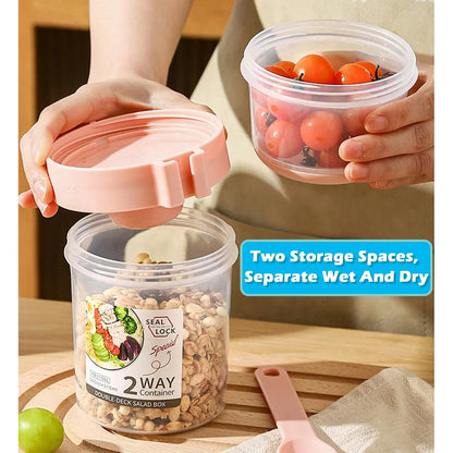 2-Layer Salad & Snack Container with Dressing Cup and Fork