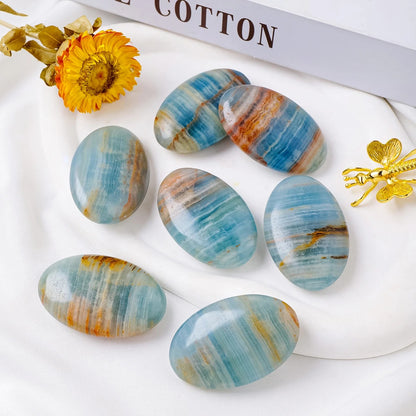 Random 3 Piece Natural Blue Onyx Palm Stone Set