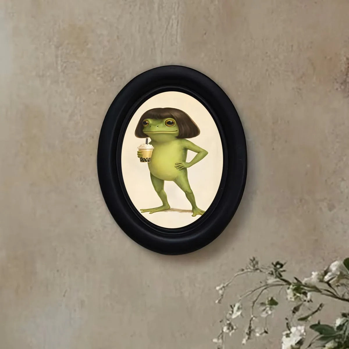 Funny Bubble Tea Frog Wall Decor