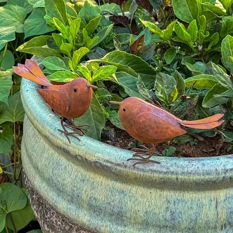 Rustic Metal Bird Garden Ornament - 2Pcs