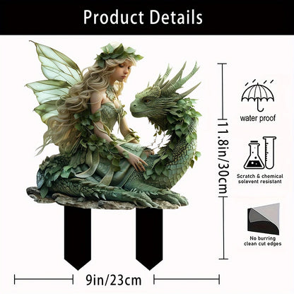 Charming Green Fairy & Dragon Garden Statue