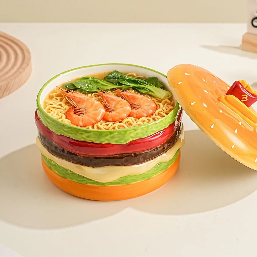 Burger-Shaped Ceramic Bowl with Lid