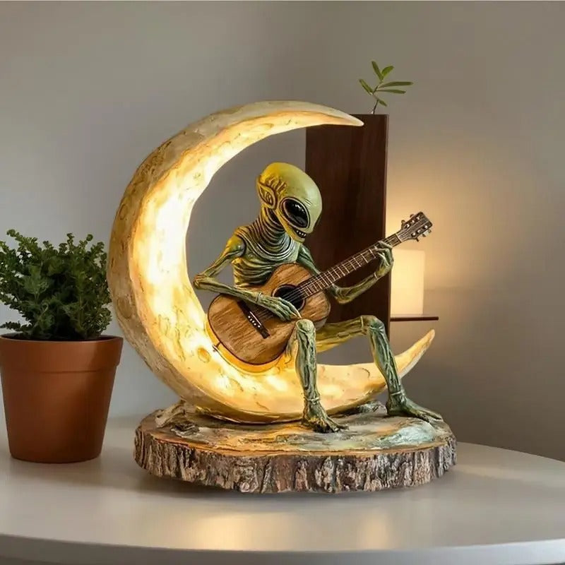 Moonlight Alien Guitarist Sculpture – Boho Tabletop Decor with LED Glow