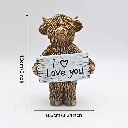 Funny Highland Cow "I Love You" Statue