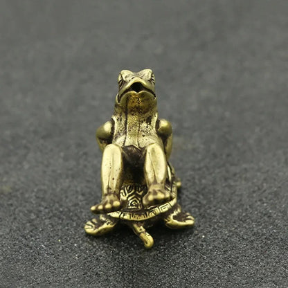 Antique Brass Tortoise and Frog Miniature