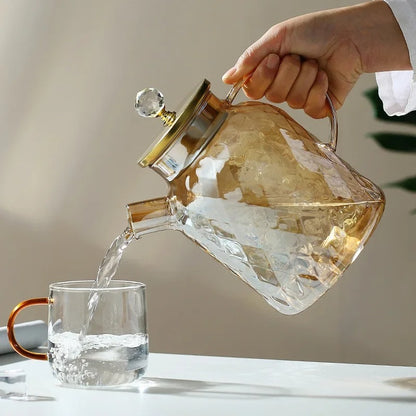 1L Glasteekanne mit Deckel und Filter – Bernsteinfarbener Teekessel für Blüten- oder Früchtetee