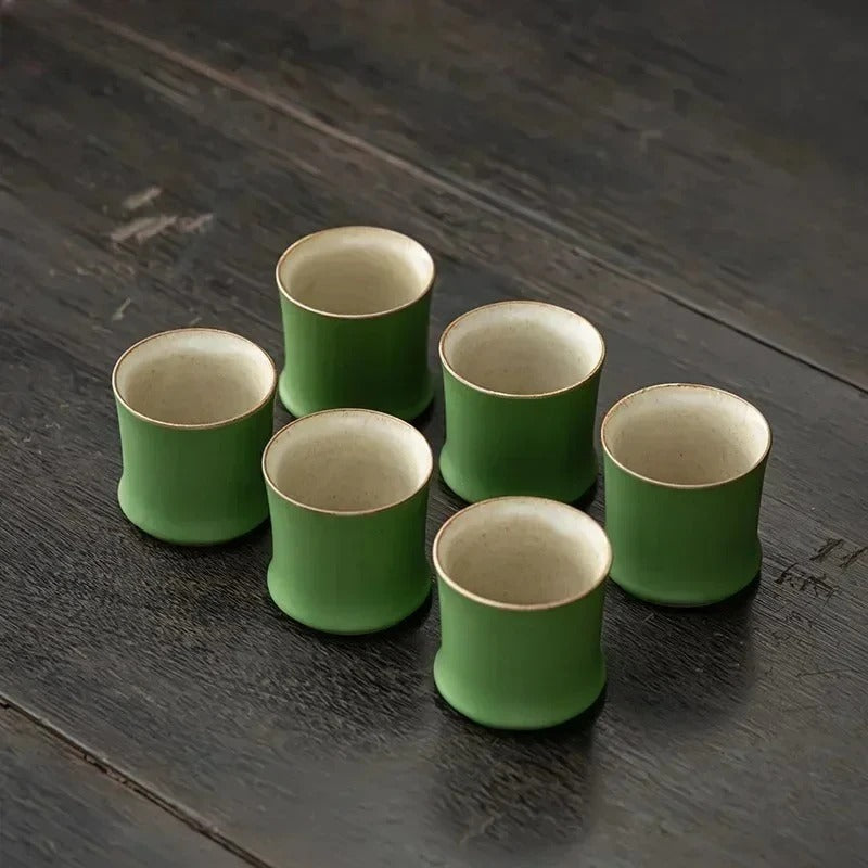 Bamboo-Inspired Ceramic Tea Cup Set