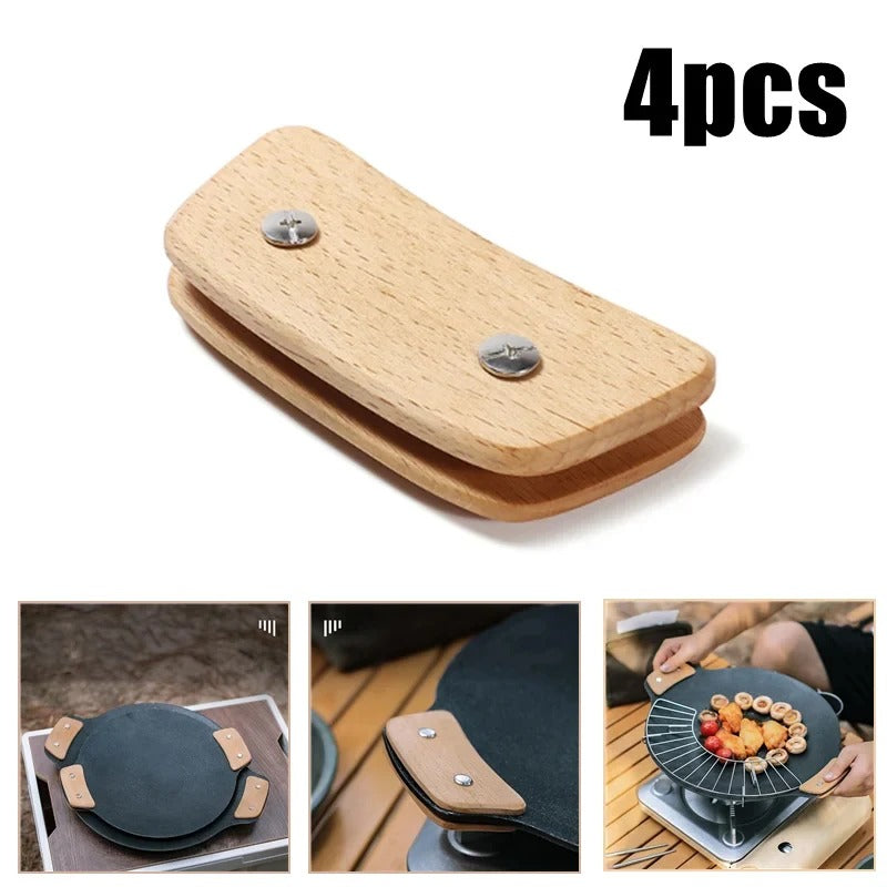 4PCS Wooden Grill Pan Handles – Heat-Resistant Anti-Scald Grips