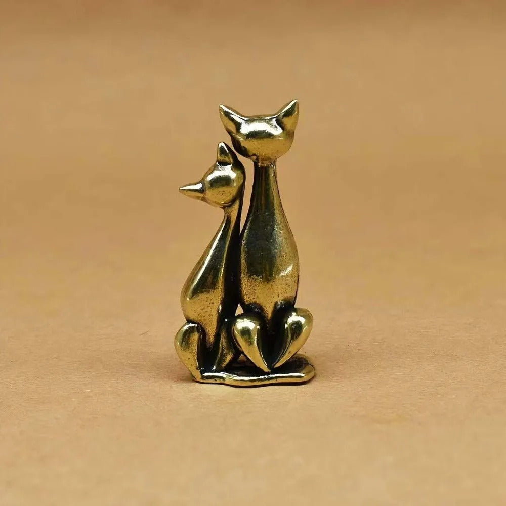 Vintage Brass Couple Cat Ornament