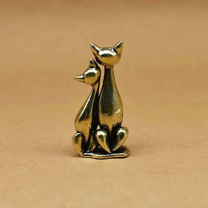 Vintage Brass Couple Cat Ornament