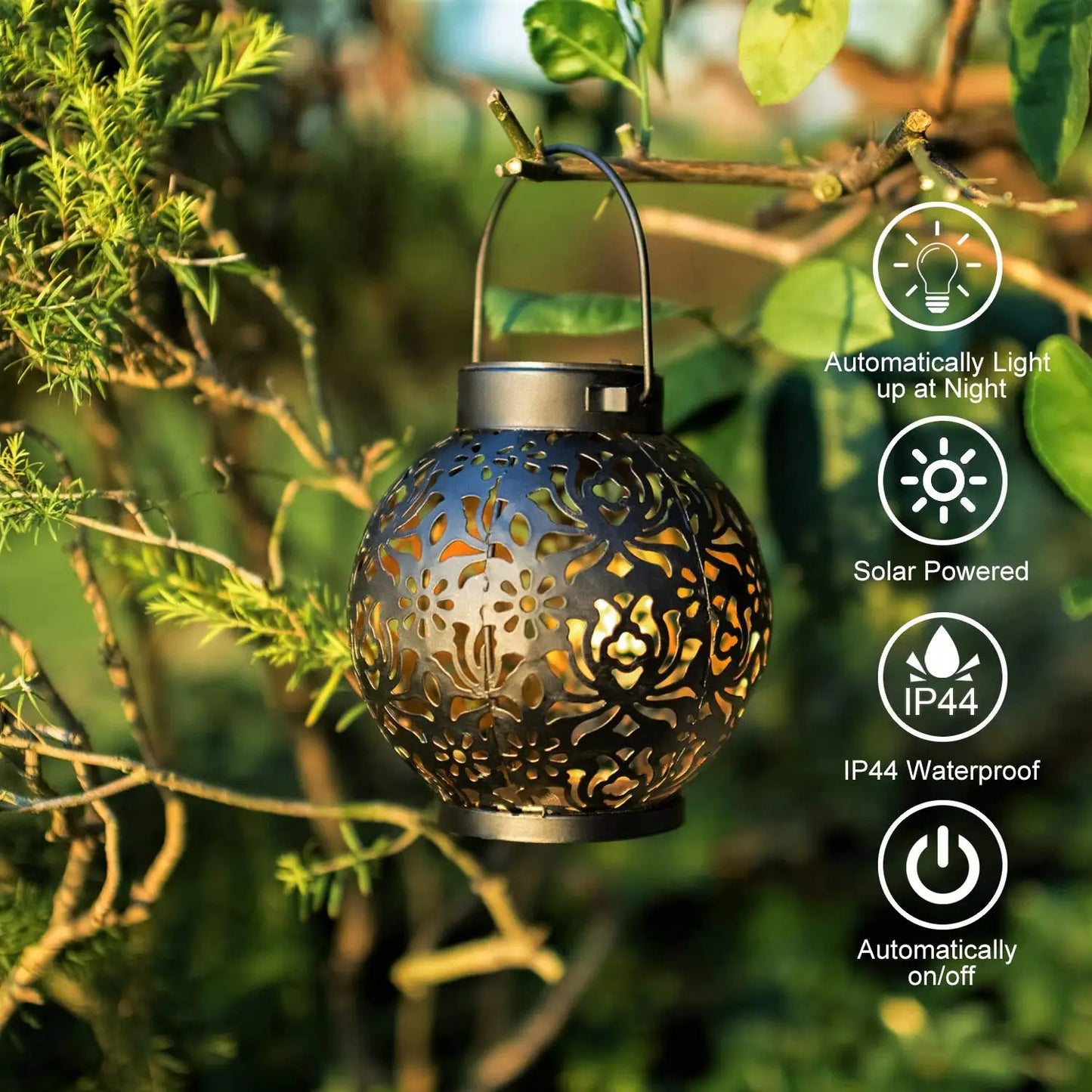 Hollow Iron Art Solar Hanging Light – Waterproof LED Garden Projection Lamp